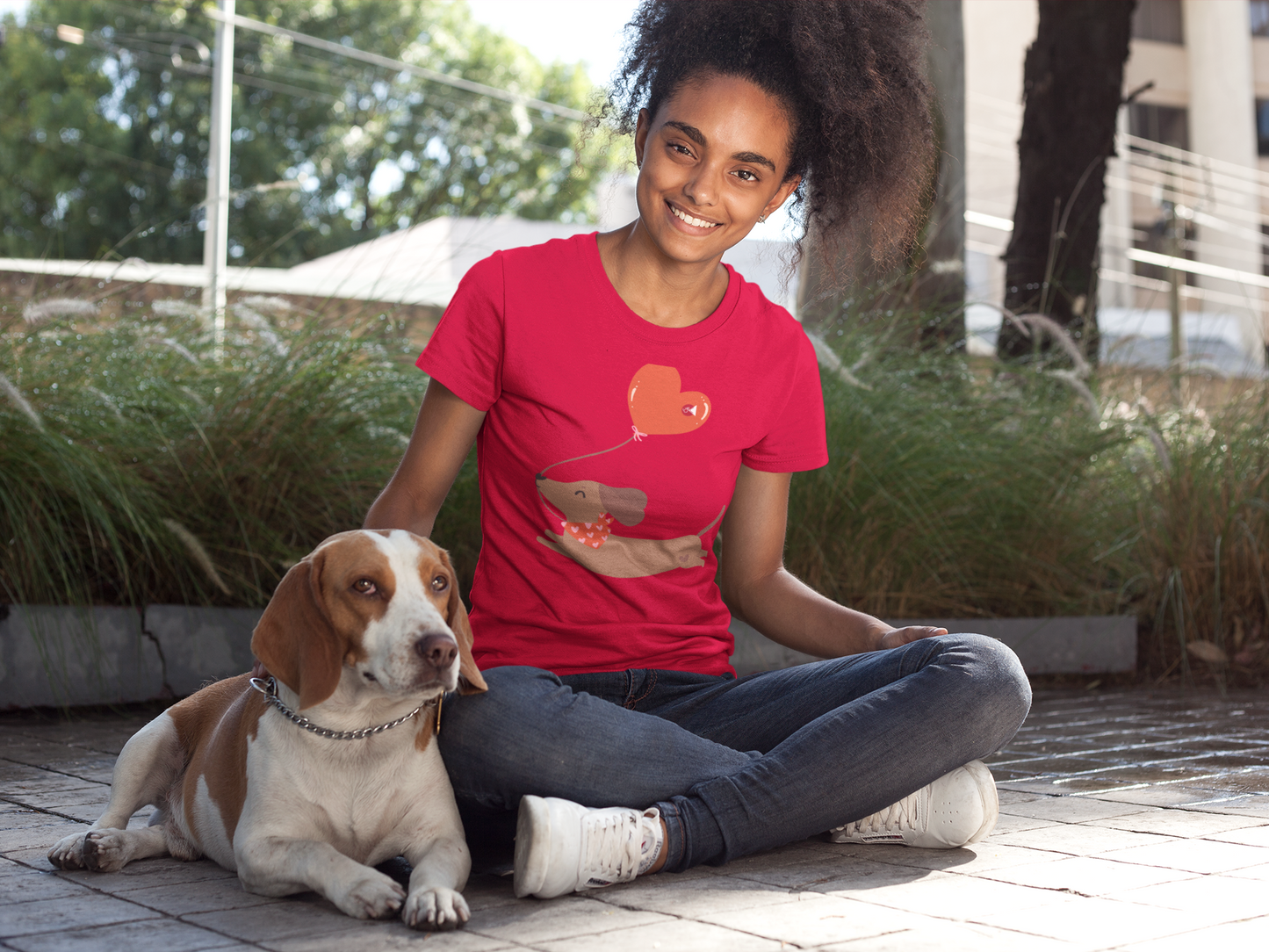 Puppy Love Balloon T-Shirt with Paku-Paku Logo | Unisex 100% Cotton | 7 Colors
