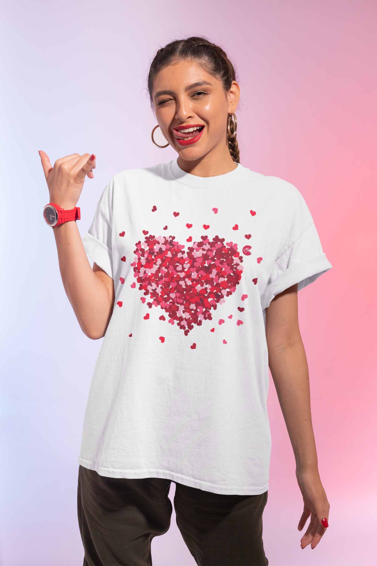 Many Hearts, One Love T-Shirt with Paku-Paku | Unisex 100% Cotton | 7 Colors l Valentine Gift