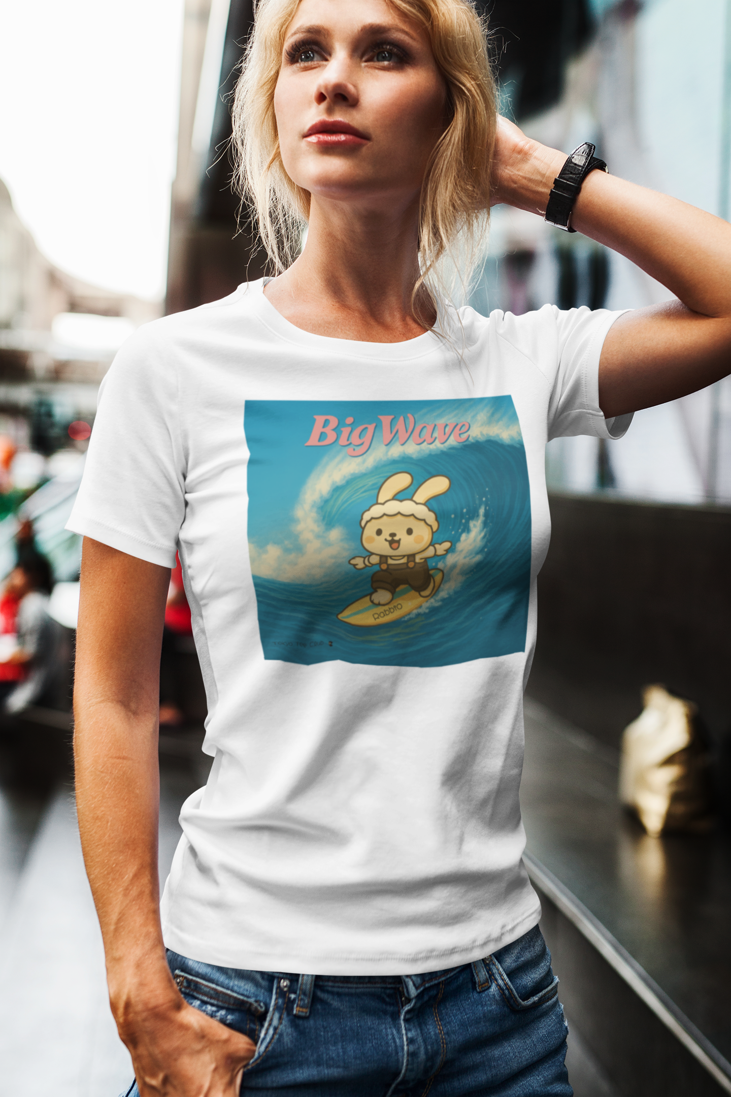 Robbio Big Wave Surfing Tee | Kawaii Bunny Ocean Adventure Shirt | Cute Japanese Style Unisex T-Shirt Cotton 100% S-5XL