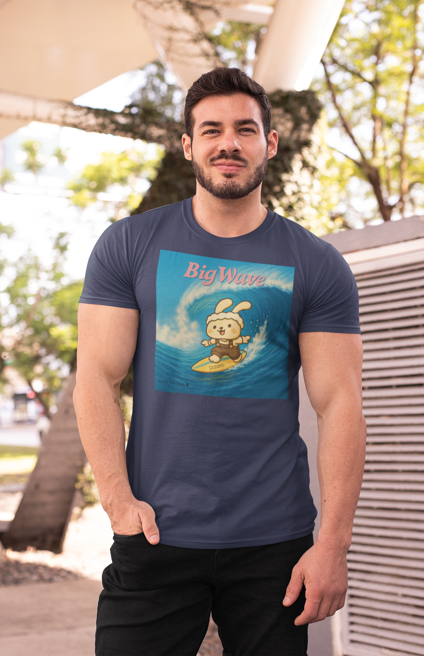 Robbio Big Wave Surfing Tee | Kawaii Bunny Ocean Adventure Shirt | Cute Japanese Style Unisex T-Shirt Cotton 100% S-5XL