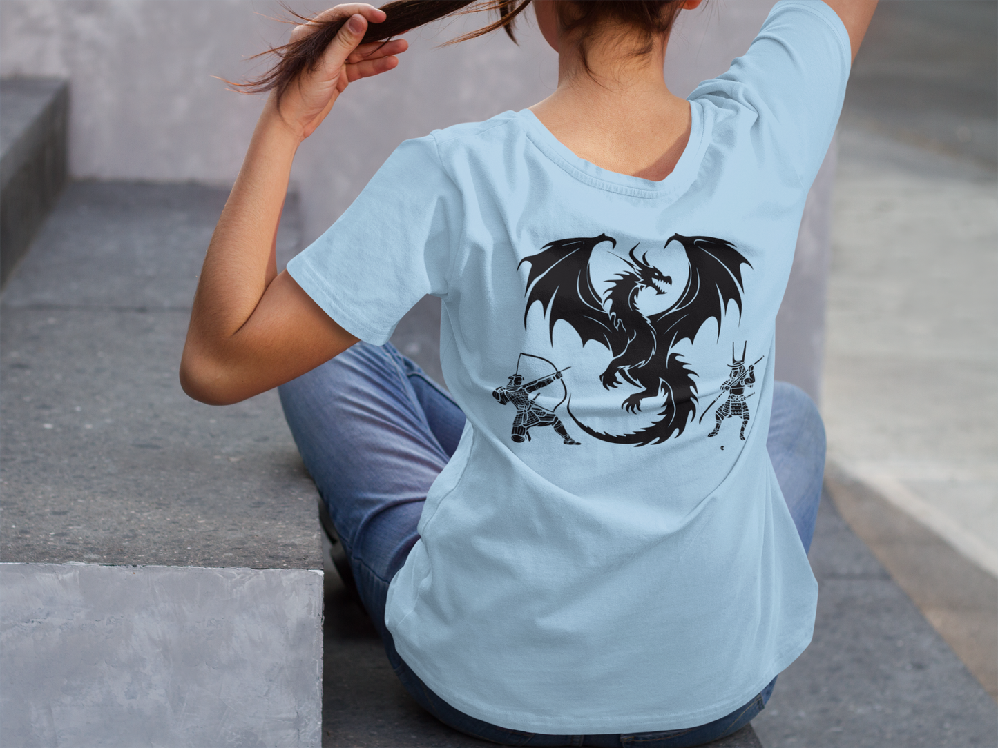 Samurai Dragon Clash T-Shirt | Epic Warrior Battle & Soaring Dragon | Unisex Cozy Cotton 100% | 8 Colors