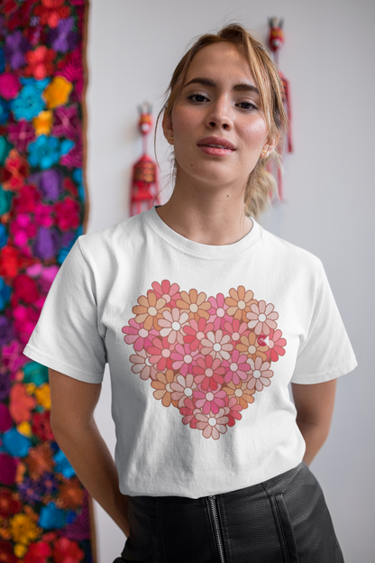 Floral Big Heart T-Shirt with Paku-Paku Logo | Unisex 100% Cotton | 7 Colors