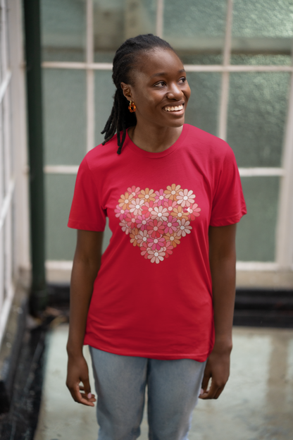 Floral Big Heart T-Shirt with Paku-Paku Logo | Unisex 100% Cotton | 7 Colors