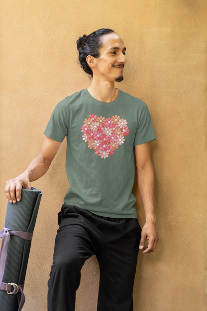 Floral Big Heart T-Shirt with Paku-Paku Logo | Unisex 100% Cotton | 7 Colors