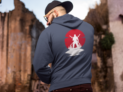 Samurai Sunset Pullover Hoodie l Warrior Spirit in the Setting Sun | Unisex Cozy Pullover Hoodie | 8 Colors