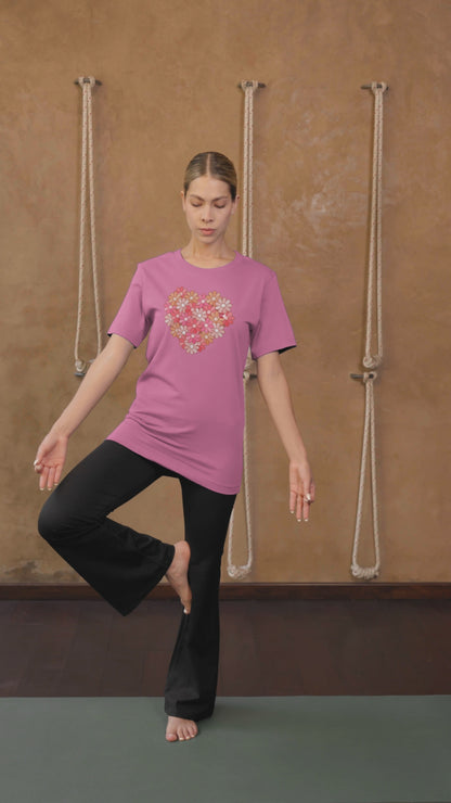 Floral Big Heart T-Shirt with Paku-Paku Logo | Unisex 100% Cotton | 7 Colors